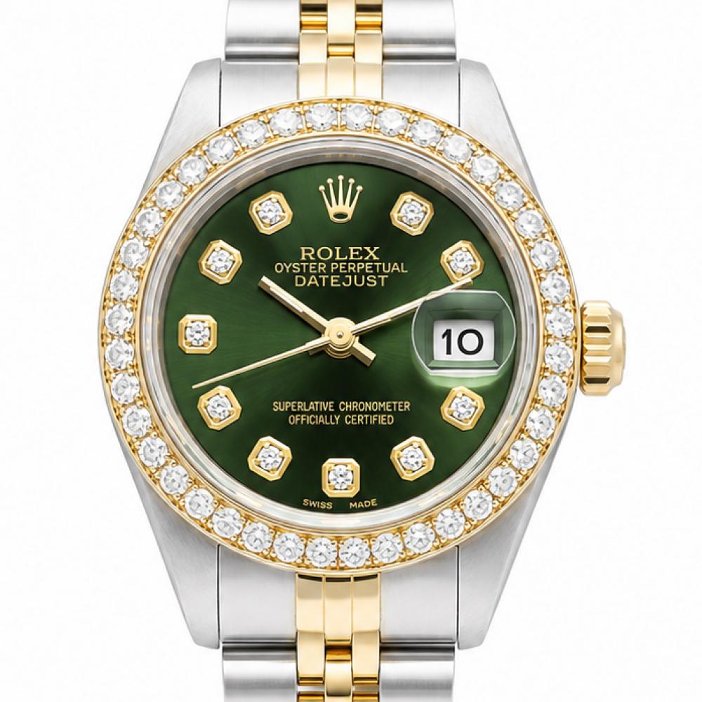 Rolex Datejust 26MM 69173 Two-Tone Green Diamond Dial Watch